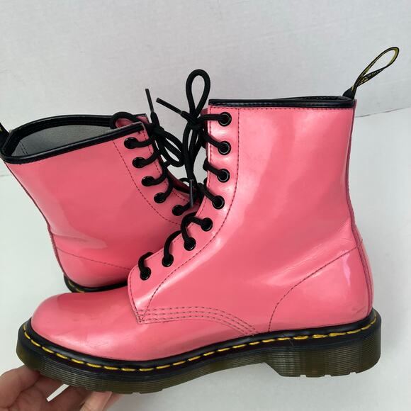 Dr Martens Wmns Sz 9 1460W Bubblegum Pink Patent Lether 8-eye Lace-up Boots - Picture 6 of 16